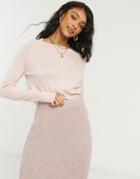 Only Mila Lacy Long Sleeve Knitted Sweater In Strawberry Cream-pink