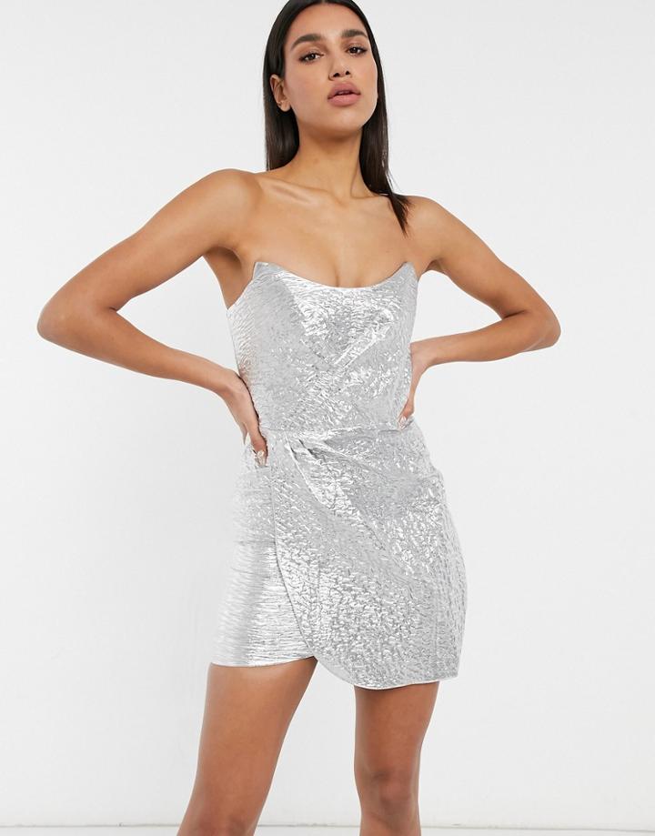 & Other Stories Off Shoulder Mini Dress In Gunmetal-silver