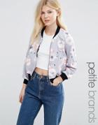 New Look Petite Floral Scuba Bomber - Gray