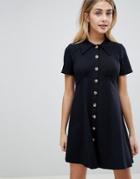Asos Design Polo Shirt Dress With Faux Tortoiseshell Buttons-black