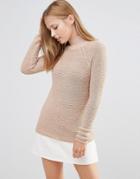 Vila High Neck Knit Sweater In Tan - Tan