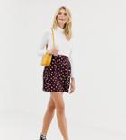 Asos Design Tall Mini Skirt With Box Pleats In Burgundy Polka Dot-multi