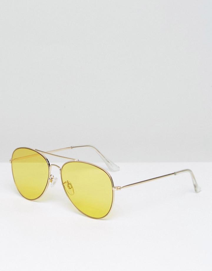 Monki Yellow Lense Aviator Sunglasses - Yellow