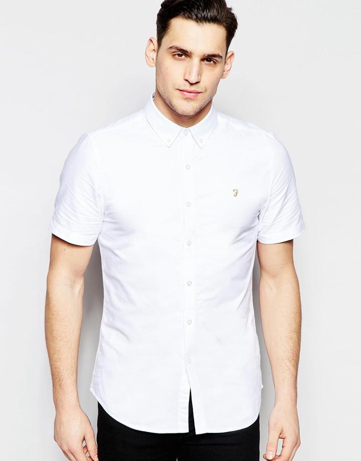 Farah Oxford Shirt In Slim Fit Short Sleeves - White