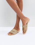 Vagabond Becky Gold Leather Muti Strap Flat Sandals - Gold