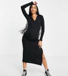 Topshop Maternity Collared Jersey Midi Dress In Black