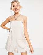 Asos Design Rope Pocket Overalls Romper In Stone-neutral