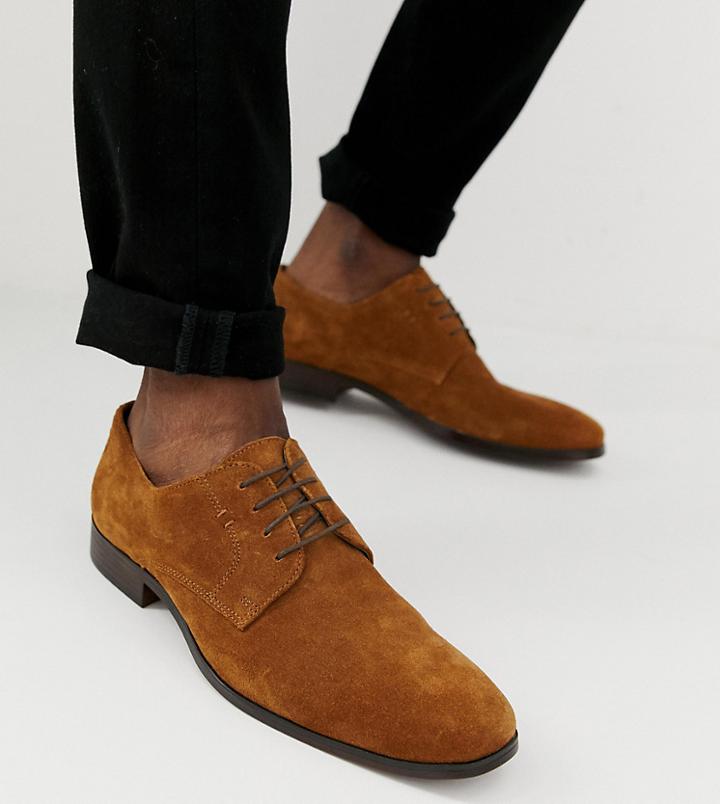 Asos Design Wide Fit Lace Up Shoes In Tan Suede With Natural Sole - Tan