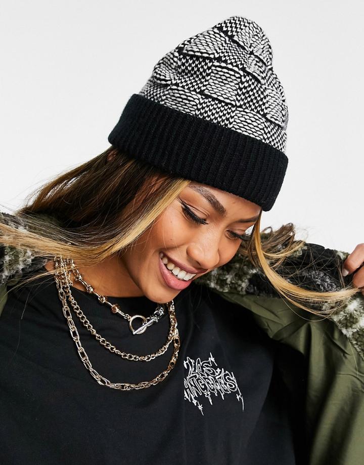 Topshop Square Knit Beanie In Black