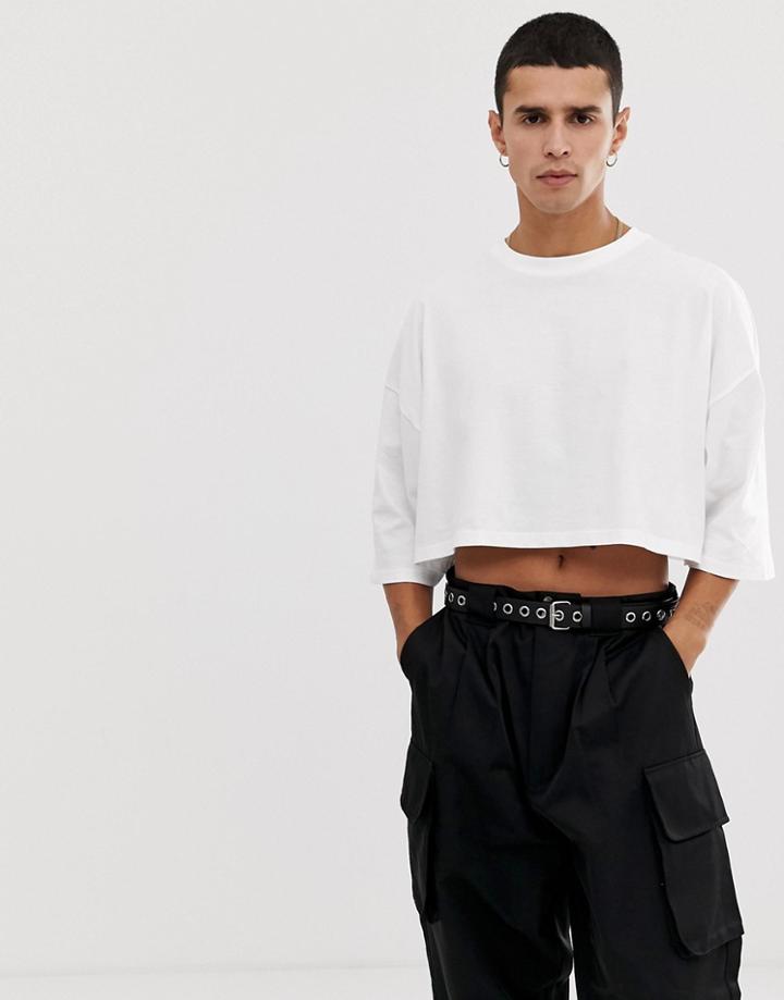 Asos Design Organic Oversized Crop T-shirt In White - White