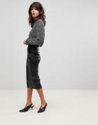 Muubaa Jowette Longline Slit Leather Pencil Skirt - Black