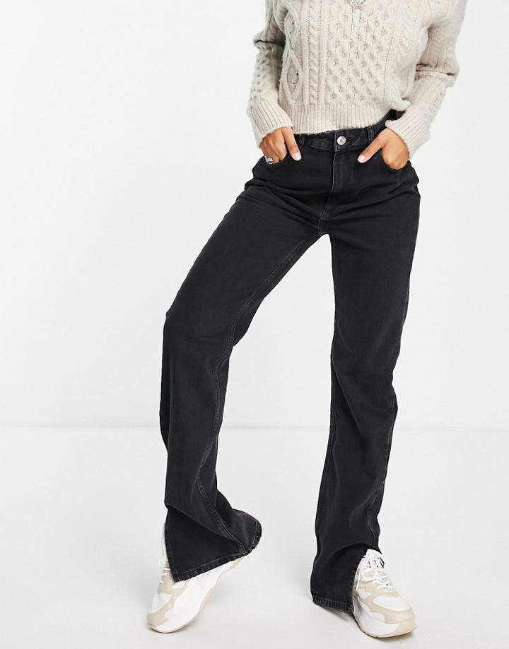 Pull & Bear Exclusive 90's Straight Leg With Split Hem In Black