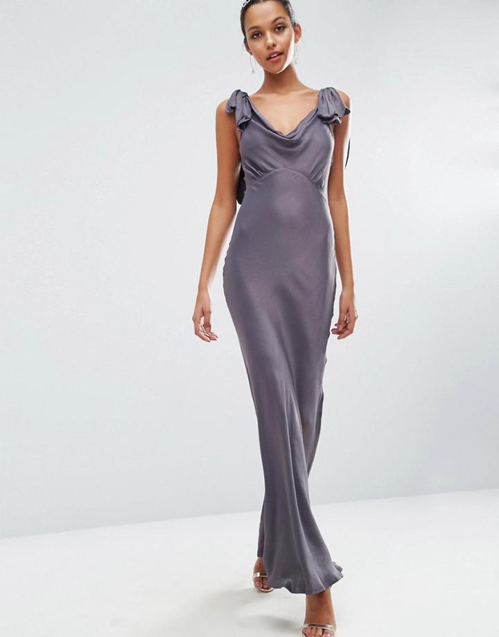 Asos Wedding Bias Cut Satin Maxi Dress - Gray