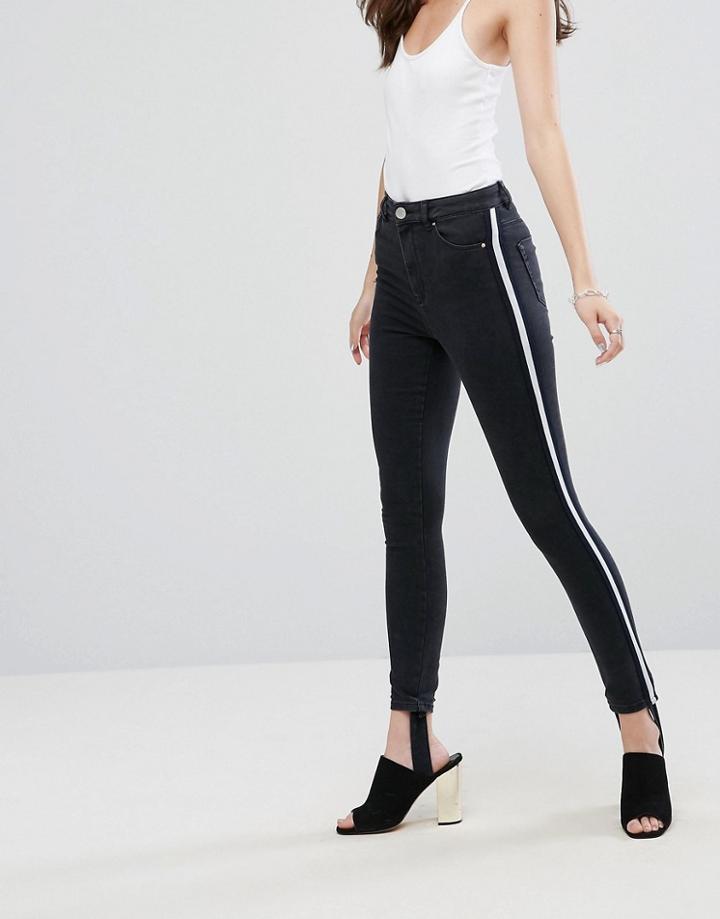 Asos Ridley Skinny Jean With Clean Black Side Stripe With Removable Stirrup - Black