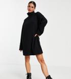 Asos Design Tall Super Soft Turned Cuff Roll Neck Mini Sweater Dress In Black