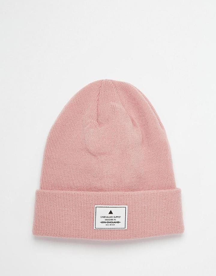 Asos Patch Beanie In Pink - Pink