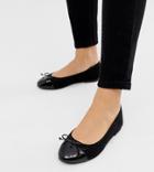 Asos Design Wide Fit Larva Toe Cap Ballet Flats-black