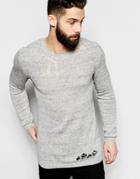 Asos Sweater In Cotton With Ladder Stitch Detail - Gray