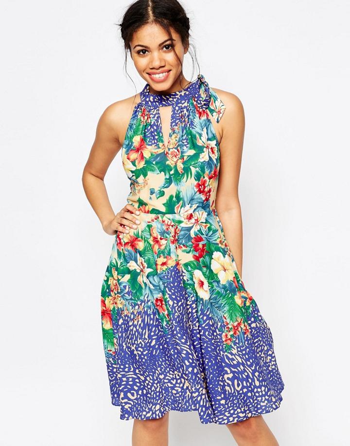 Traffic People Aloha Aina Halter Dress - Blue