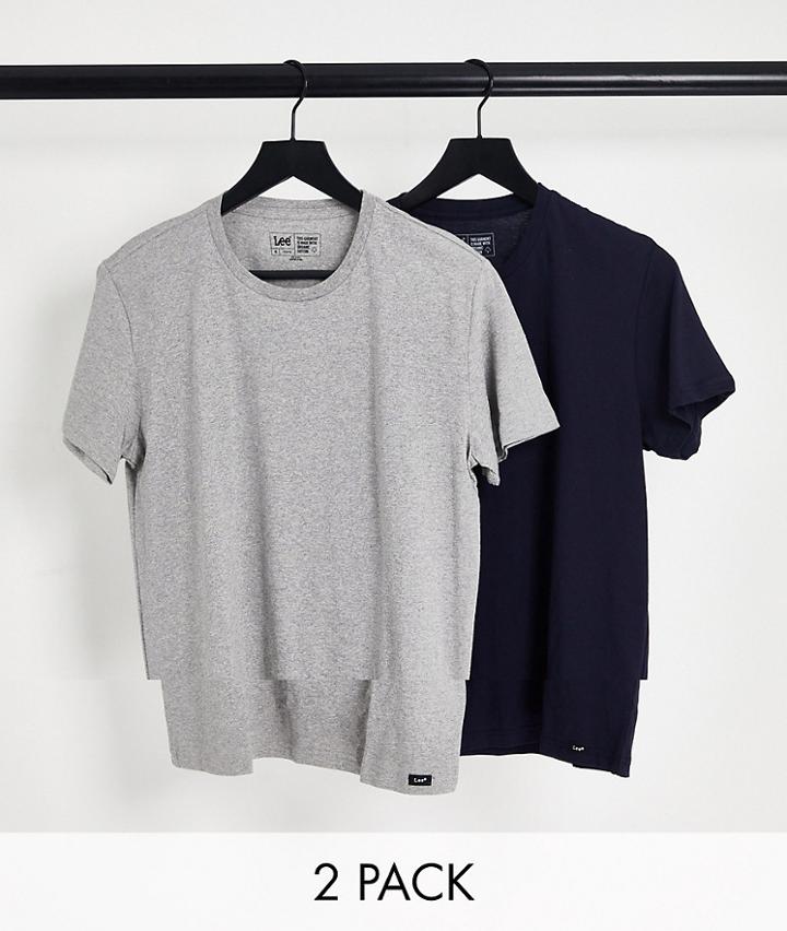 Lee Organic Cotton 2 Pack Fitted T-shirt In Gray Heather/navy-multi