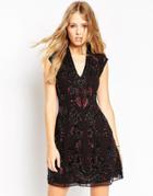 Needle & Thread Rose Etch V Neck Embellished Skater Dress