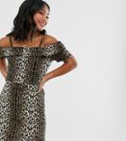 Vero Moda Petite Leopard Print Bardot Dress-multi