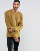 Asos All Over Rib Jumper In Relaxed Fit - Yellow