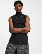 Asos Design Muscle Fit Rib Tank With High Neck In Black