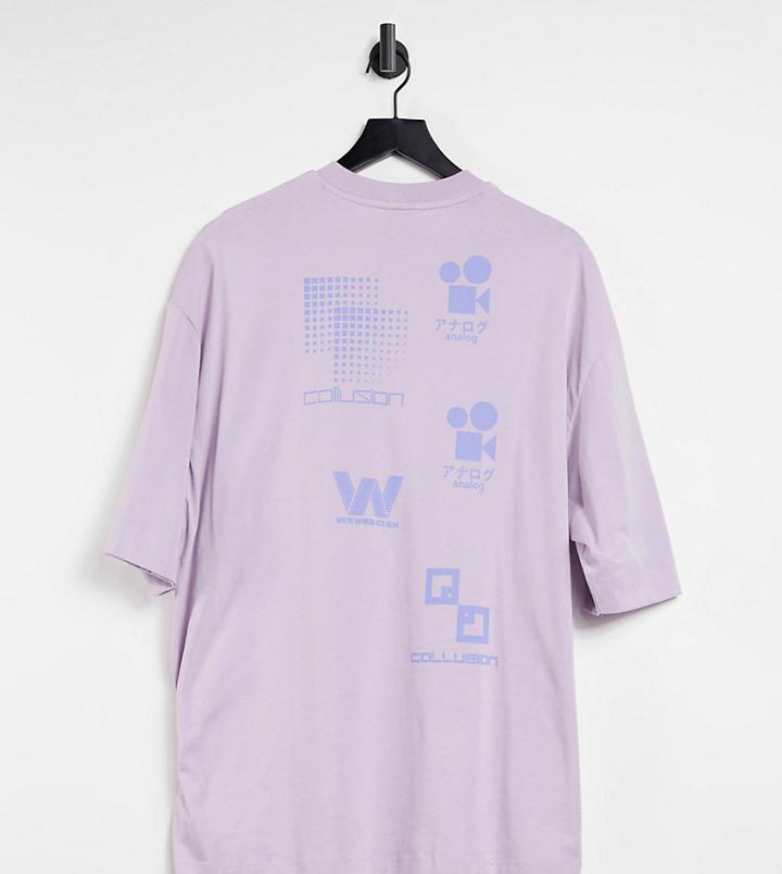 Collusion Washed Oversized Back Print T-shirt In Lilac-purple