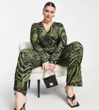 Asos Design Curve Jumpsuit With Wide Leg In Animal Print-multi