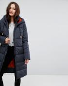Vila Padded Contrast Hood Long Coat - Navy