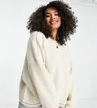 Pieces Curve Textured Sweater In Cream-white