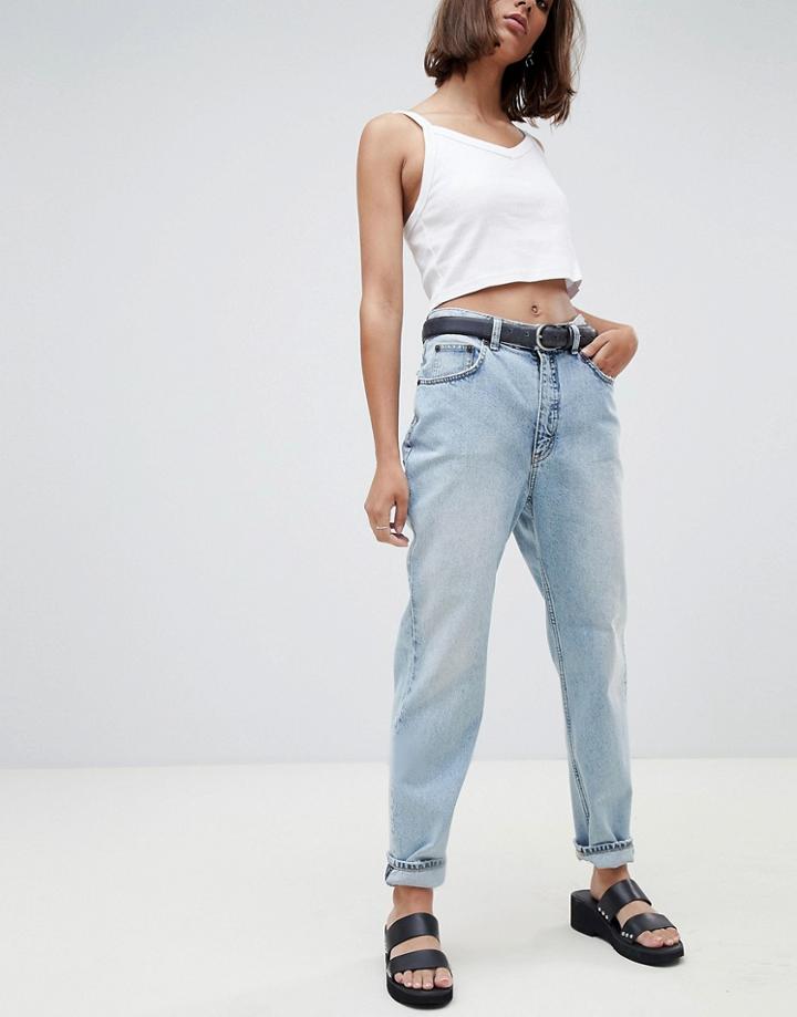 Cheap Monday High Rise Mom Jean In Stonewash Rigid Denim - Blue