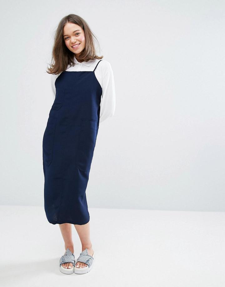 Monki Pocket Cami Midi Dress - Blue
