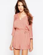 Neon Rose Utility Romper With D Ring Detail - Peach