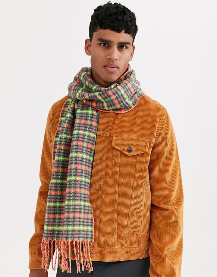 Asos Design Standard Scarf In Neon Check