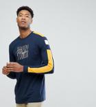 Asos Tall Longline Long Sleeve T-shirt With Color Block Sleeves & Progress Embroidery - Navy