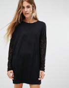 Jdy Knit Sweater Dress With Lace Sleeves - Black
