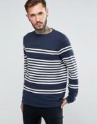 Farah Sweatshirt With Yarn Dyed Stripe In Slim Fit Navy - Navy