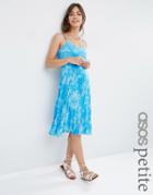 Asos Petite Pleated Midi Dress In Blue Summer Floral Print - Blue