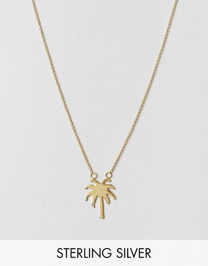 Asos Gold Plated Sterling Silver Palm Tree Necklace - Gold