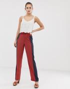 Brave Soul Gitta Wide Leg Pants With Contrast Print Panels - Red
