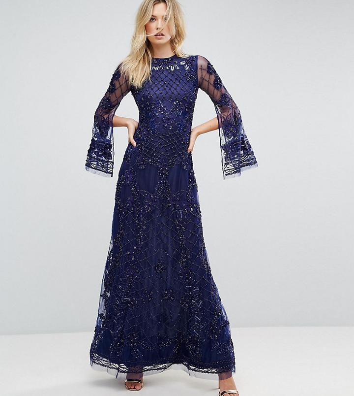 A Star Is Born Tall Embellished Maxi Dress With Long Split Sleeve - Navy