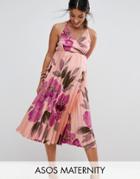 Asos Maternity Floral Pleated Wrap Cami Midi Dress - Multi