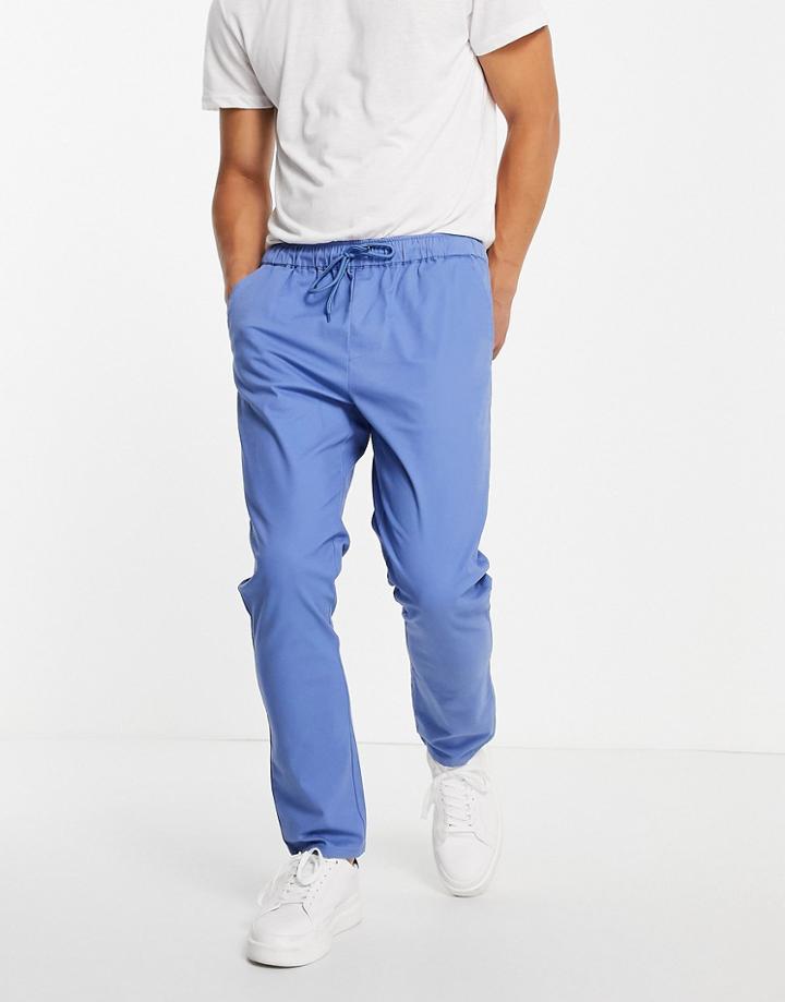 Asos Design Slim Chinos With Elasic Waist In Bright Blue-blues