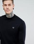 Fred Perry Crew Neck Cotton Jumper In Black - Black