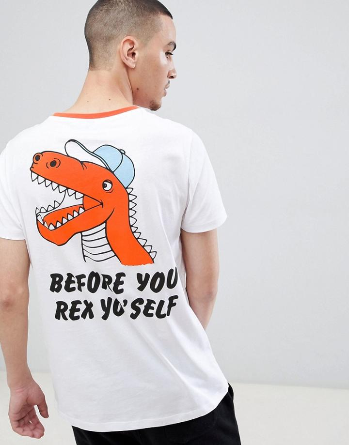 Asos Design T-shirt With Rex Dinosaur Back Print - White