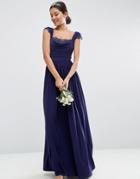 Asos Wedding Lace Insert Cowl Maxi Dress - Navy