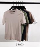 Asos Design 5-pack Organic Cotton Blend Muscle Fit T-shirts-multi