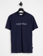 Calvin Klein Raised Striped Logo T-shirt In Navy